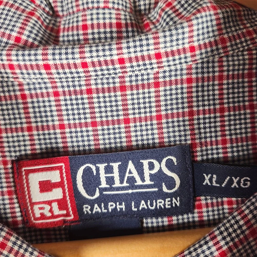 VTG Chaps Ralph Lauren Men Plaid Button Down Shirt Red Blue White Size XL Casual